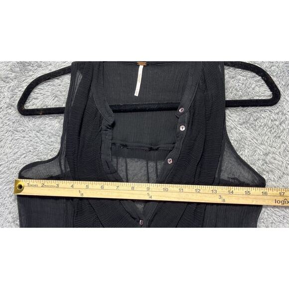 Free People Women Top Medium Black Sheer Gauzy Tunic Tank Buttons Fairy - Picture 5 of 5